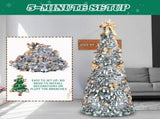 6 FT Snow Flocked Pre-lit Artificial Pop Up Christmas Tree with 100 Warm Lights and Golden Ornaments 48293641