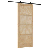 Sliding Door Natural and Black 86 x 211 cm Solid Pine Wood 3333344