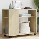 ZNTS Side Table with Wheels Sonoma Oak 70x35x60 cm Engineered Wood 853148