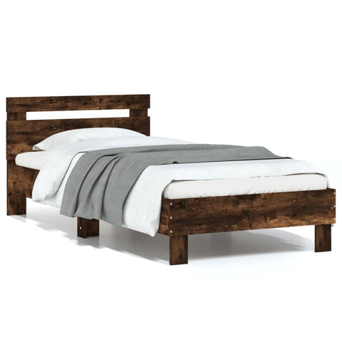 ZNTS Bed Frame with Headboard Smoked Oak 90x190 cm Single Engineered wood 838565