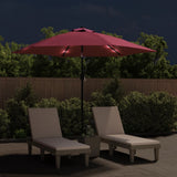 Garden Parasol with LED Lights and Steel Pole 300 cm Bordeaux Red 313756