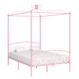 284489 Canopy Bed Frame without Mattress Pink Metal 140x200 cm