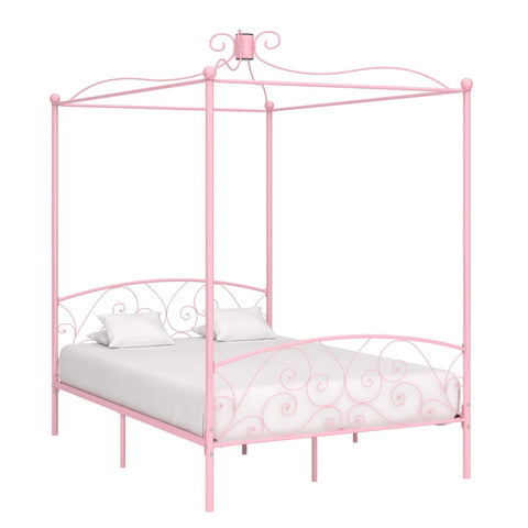 284489 Canopy Bed Frame without Mattress Pink Metal 140x200 cm