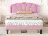 3ft Single Upholstered Bed with LED Adjustable Shell Shape Headboard, Soft Velvet Bed Frame with N652P242015P