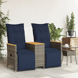 Reclining Garden Sofa 2-Seater with Table Grey Poly Rattan 365724