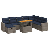 9 Piece Garden Sofa Set with Cushions Grey Poly Rattan Acacia 3328020