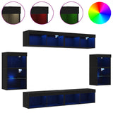 TV Cabinet Set Wall-mounted 8 pcs Black oak Engineered wood 3334388