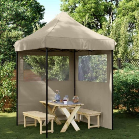 Foldable Party Tent Pop-Up with 2 Sidewalls Taupe 4004994