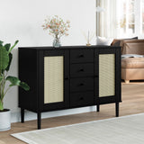 Sideboard SENJA Rattan Look Black 112x40x80 cm Solid Wood Pine 358027