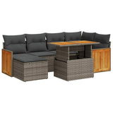 7 Piece Garden Sofa Set with Cushions Grey Poly Rattan Acacia 3327735