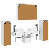 Bathroom Furniture Set 6 pcs White Engineered Wood and Glass 3407127