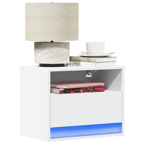ZNTS Wall-mounted Bedside Cabinet with LED Lights White 852061