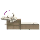 Double Sun Lounger with Canopy and Cushions Beige Poly Rattan 365810