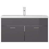 Sink Cabinet with Built-in Basin High Gloss Grey Engineered Wood 3071296