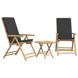 3 Piece Folding Bistro set with Dark Grey Cushions Bamboo 3208932