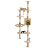 Cat Tree with Sisal Scratching Posts Wall Mounted 194 cm Beige 170588