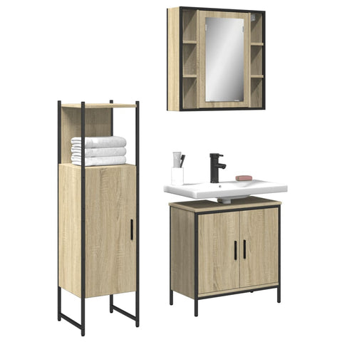 ZNTS 3 Piece Bathroom Cabinet Set Sonoma Oak Engineered Wood 3214761