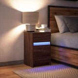 ZNTS Bedside Cabinet with LED Lights Brown Oak Engineered Wood 852018