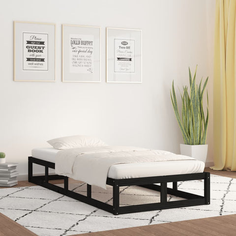 ZNTS Bed Frame without Mattress Black 100x200 cm Solid Wood 820790