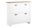 2 Drawer Shoe Cabinet Modern Narrow Shoe Cupboard Hallway Wooden Storage Organiser with Flip Doors T3398P344839