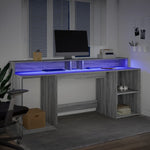 Desk with LED Lights Grey Sonoma 200x55x91 cm Engineered Wood 3309443