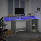 Desk with LED Lights Grey Sonoma 200x55x91 cm Engineered Wood 3309443
