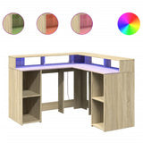 Desk with LED Lights Sonoma Oak 130x130x91 cm Engineered Wood 3309449