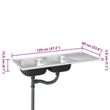 Kitchen Sink with Double Sinks Silver 1200x600x155 mm Stainless Steel 147239