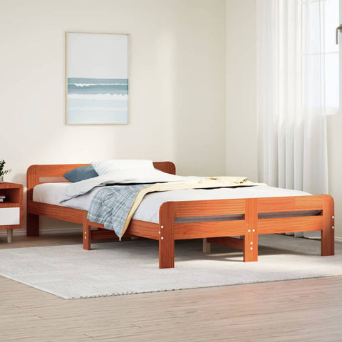 ZNTS Bed Frame without Mattress Wax Brown 120x190 cm Small Double Solid Wood Pine 855492