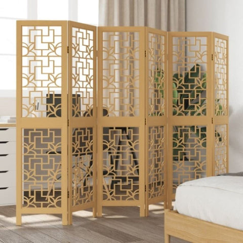 Room Divider 6 Panels Brown Solid Wood Paulownia 358873