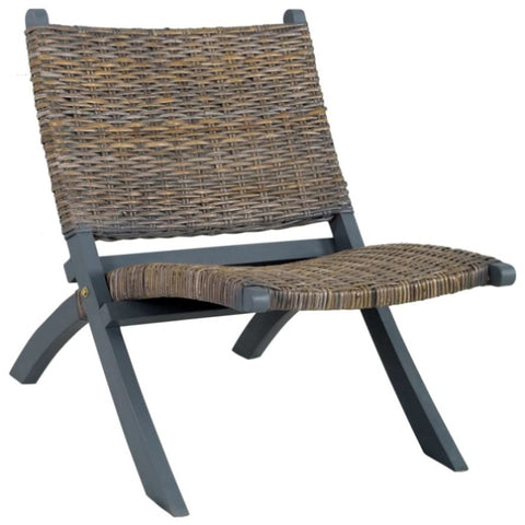 Relaxing Chair Grey Natural Kubu Rattan and Solid Mahogany Wood 285801