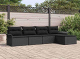 Outdoor Sofa with Cushion 5 pcs Black Poly Rattan 3345323