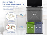 72L Recycling Sensor Bin Stainless Steel 3 Compartments For Both Wet/Dry Waste w/Removable Lid T3398P343507