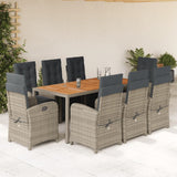 9 Piece Garden Dining Set with Cushions Grey Poly Rattan 3212485