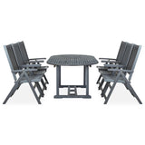 Garden Dining Set Grey Solid Acacia Wood 7 Piece Set Foldable 47278