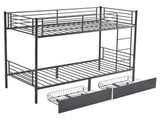 Twin Over Twin Bunk Bed with Two Storage Drawers & Full-Length Guard Rail, Heavy Duty Metal Bunk Bed 46245523
