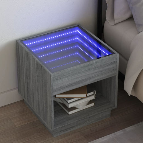 Bedside Table with Infinity LED Grey Sonoma 50x50x50 cm 3284089