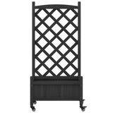 Planter with Trellis and Wheels Black Solid Wood Fir 3207649