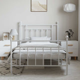 Bed Frame White Powder-Coated Steel Single Bed Frame 353598