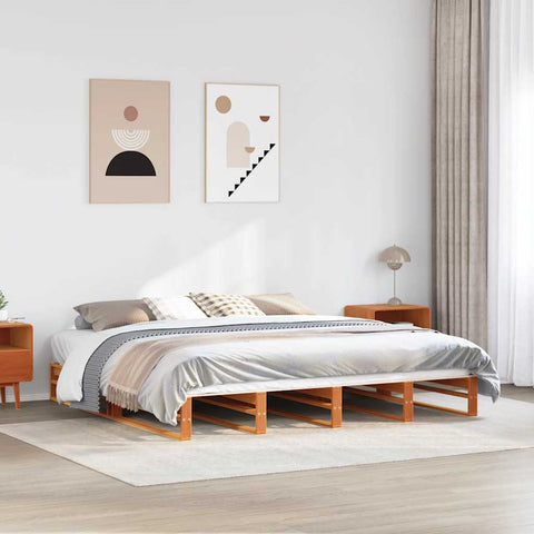 Bed Frame without Mattress Wax Brown 200x200 cm Solid Wood Pine 3302323