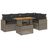 ZNTS 5 Piece Garden Sofa Set with Cushions Grey Poly Rattan Acacia 3327490