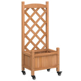 Planter with Trellis and Wheels Brown Solid Wood Fir 3207644