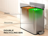 Dual Kitchen Bin with Soft-Close Butterfly Lid, 2 x 28L Stainless Steel Pedal Bin with Removable T3398P552546