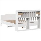 ZNTS Bookcase Bed without Mattress White 150x200 cm King Size Solid Wood Pine 3323141