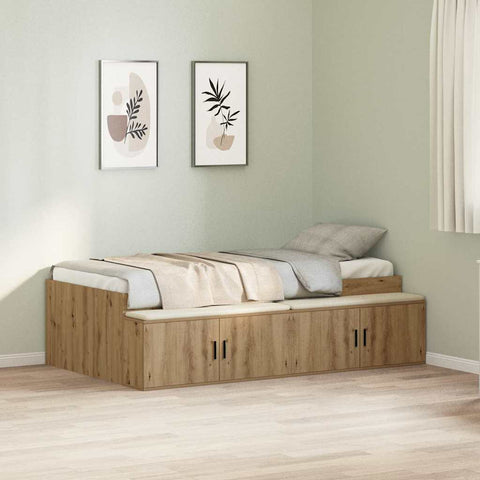Storage Bed Frame Artisan oak 100 x 200 cm Engineered wood 3335188