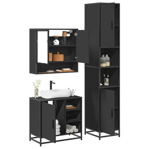 ZNTS 3 Piece Bathroom Furniture Set Black Engineered Wood 3301115