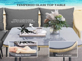 6 Piece Garden Furniture Set, Garden Corner Sofa Set with Thickened Cushions, Glass Top Table, T3398P314766