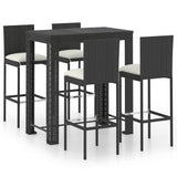 5 Piece Garden Bar Set with Cushions Poly Rattan Black 3095405