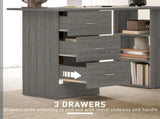 Computer Desk, Writing Table, PC Workstation with 3 Storage Shelves and Drawers, Silver Handle, for T3398P378020