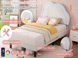 3ft Single Upholstered Bed with LED Adjustable Cute Cloud Headboard, Soft Velvet Bed Frame with N652P241968W